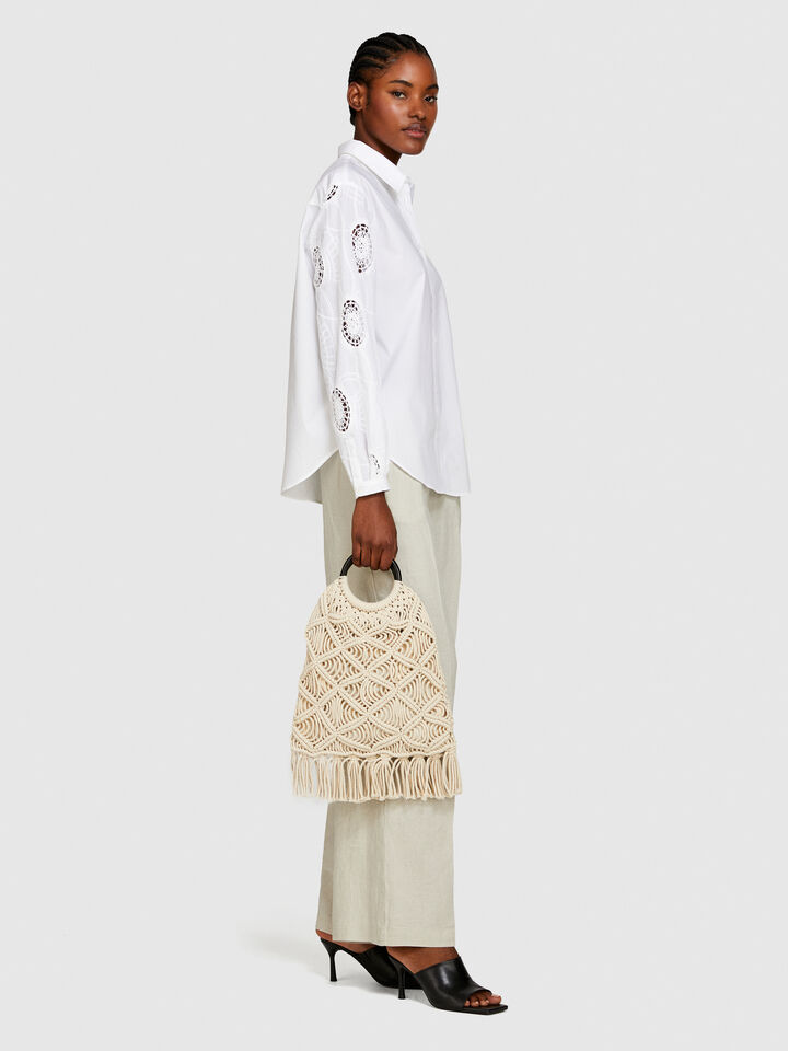 Shirt with embroidered and knotted sleeves - women's shirts - White | Sisley image number 2